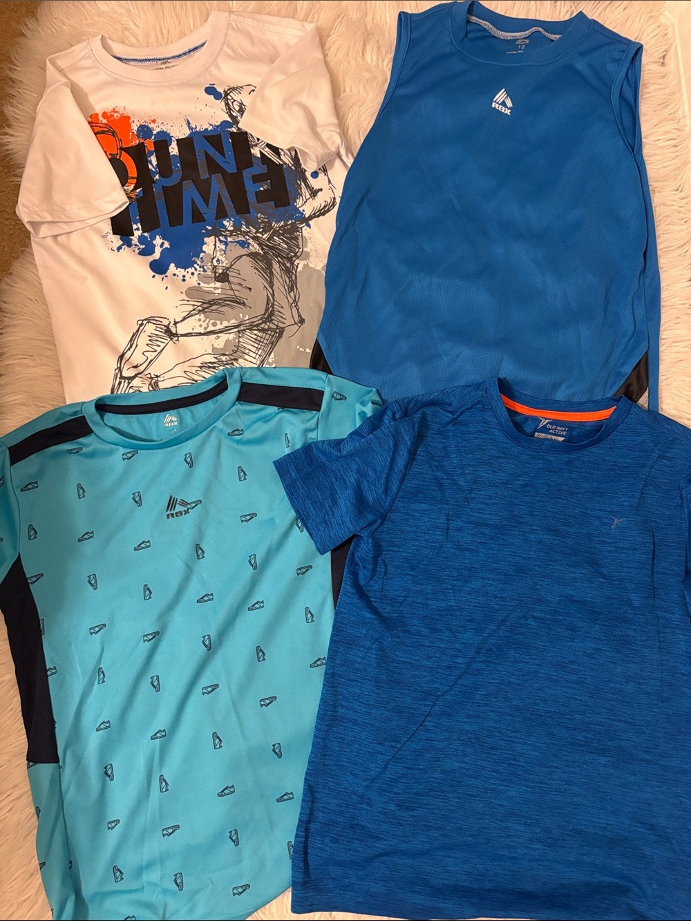 RBX Boys' Blue & White Athletic Tee Lot with Graphic and Solid Tops